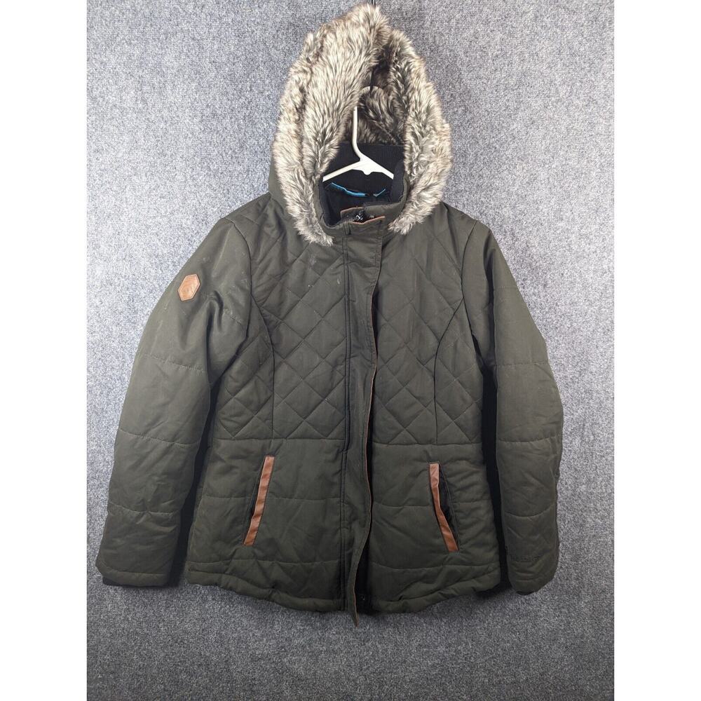 Fur Hooded Parka Jacket Olive Sherpa Free Country Girls Olive Green‎ Full Zip M